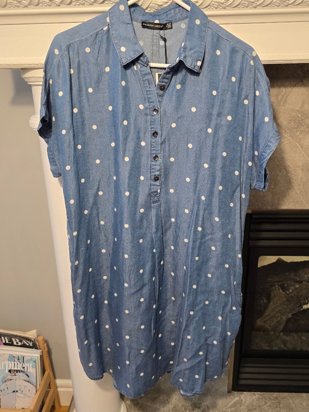 NWT Amanda Green Blue Polka Dot Tencel Shirt Dress - Size M